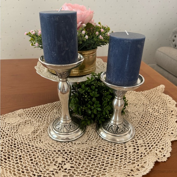Pottery Barn Other - POTTERY BARN Set of 2 CANDLESTICKS Taper or Pillar Candle Grape Pattern